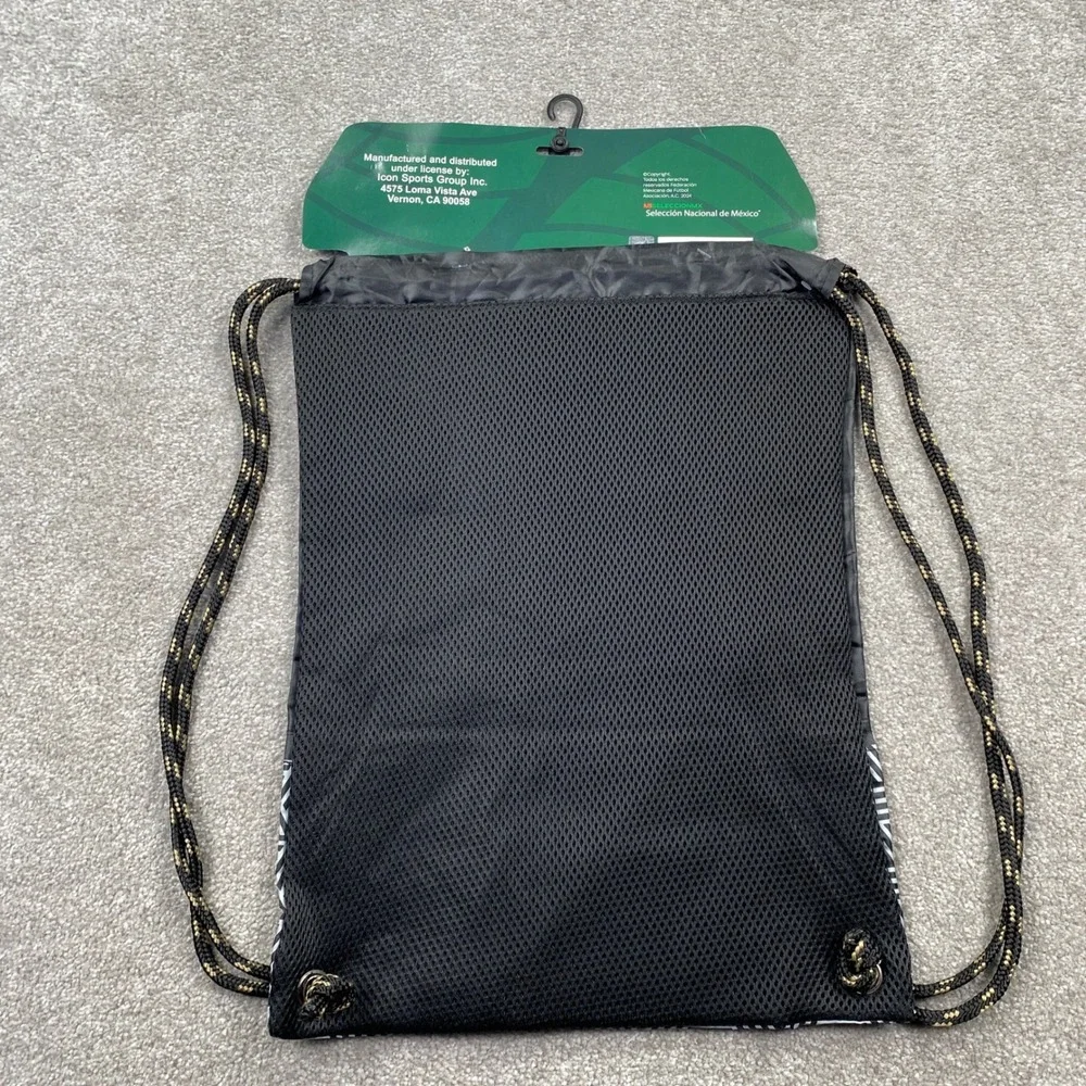 Icon Sports Mexico Cinch Bag Unisex OS Black Gold Soccer Drawstring Backpack